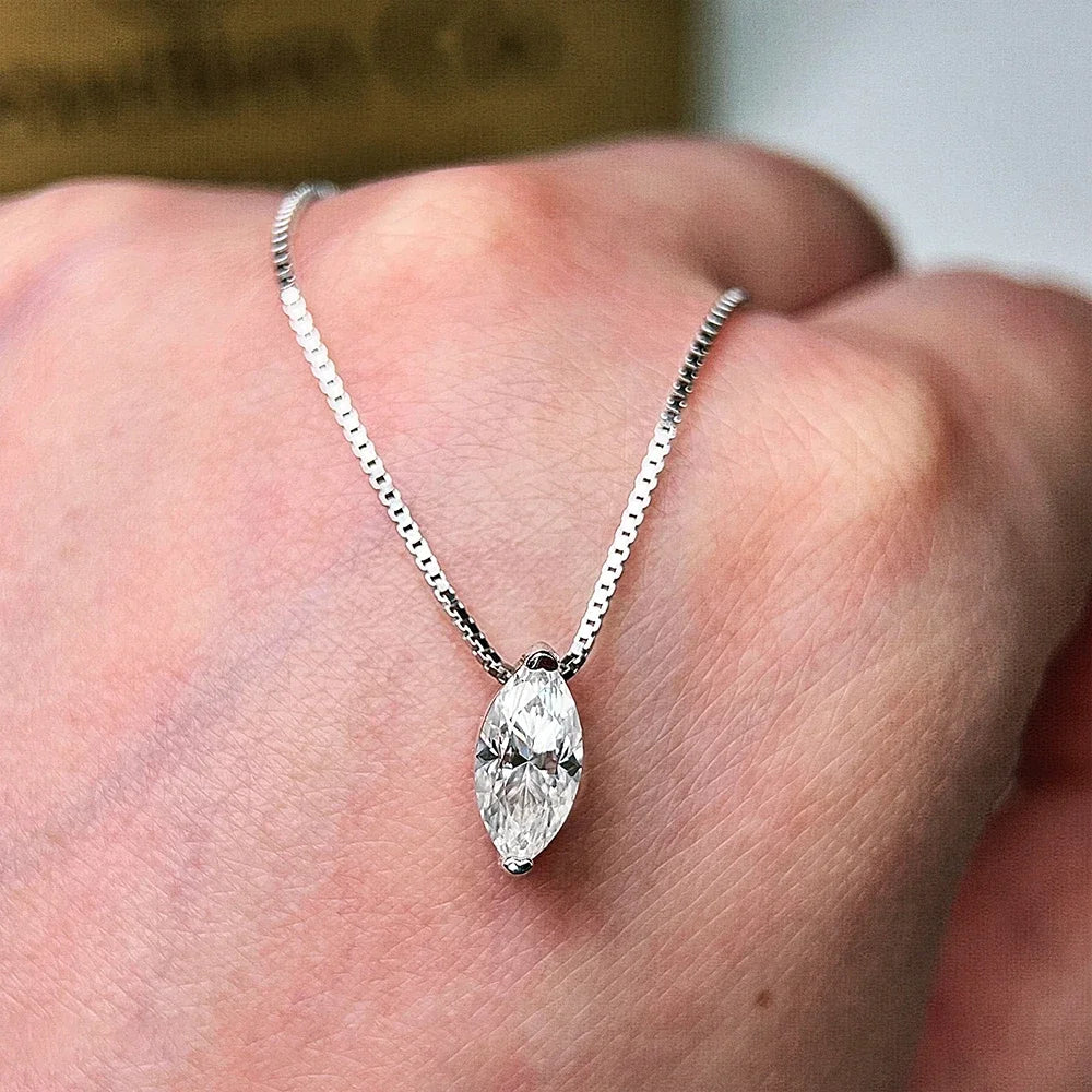 1CT Marquise Moissanite Pendant Neckalce 925 Sterling Silver Plated Gold Water Drop Diamond Necklaces Certified For Women Daily
