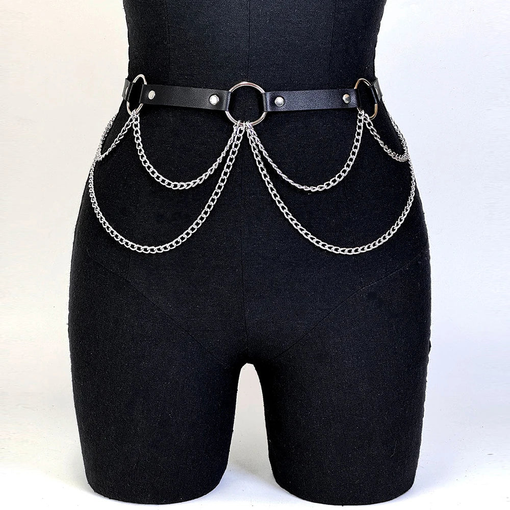 Women Sexy Leather Harness Belt Waist Chain Harness Fashion Waistband Accessory Leisure Punk Gothic Clothing Jewelry Belt