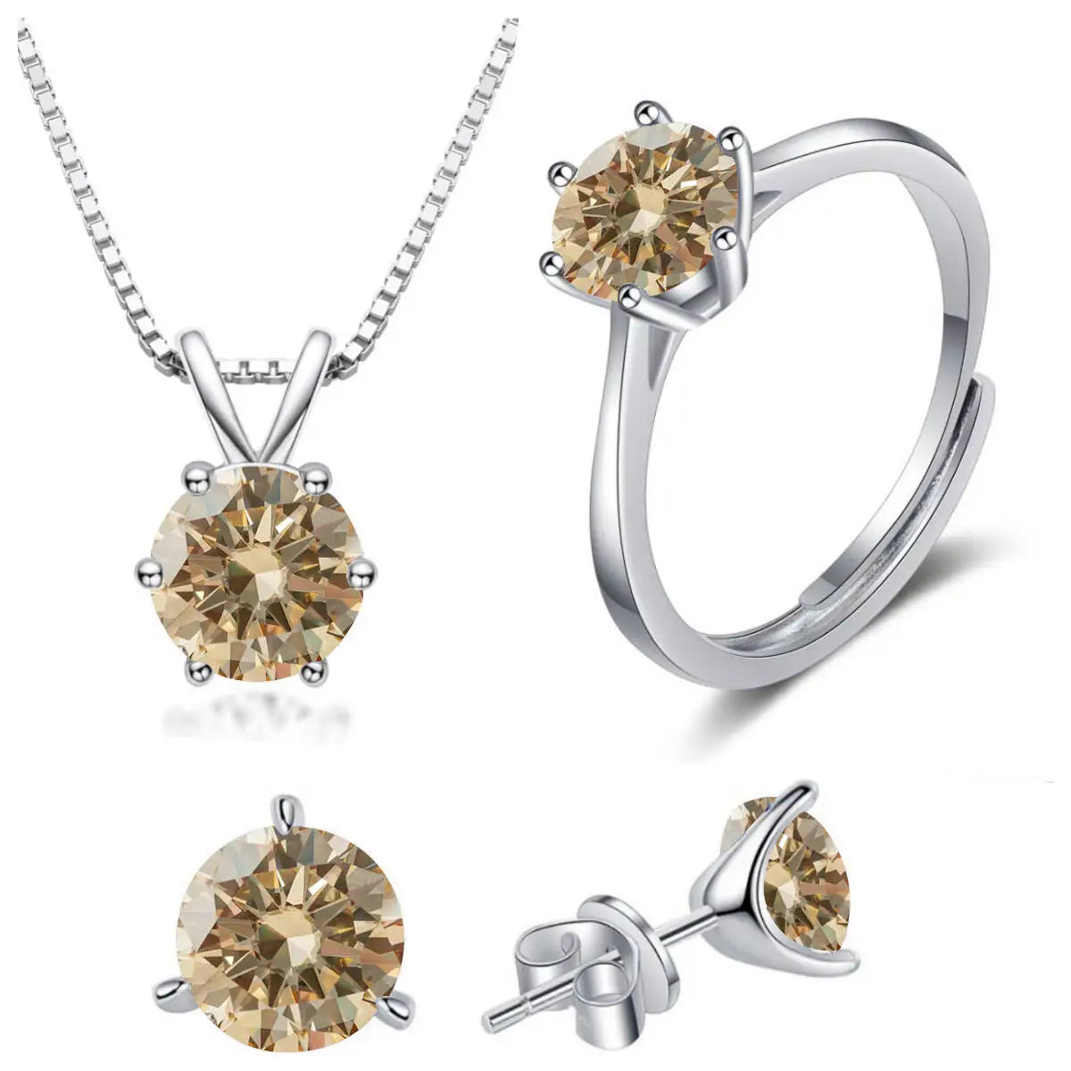925 Sterling Silver 1CT*4 D Color Moissanite Ring Earring Necklace Set Fine Jewelry Set Elegant Ladies Jewelry For Party Wedding