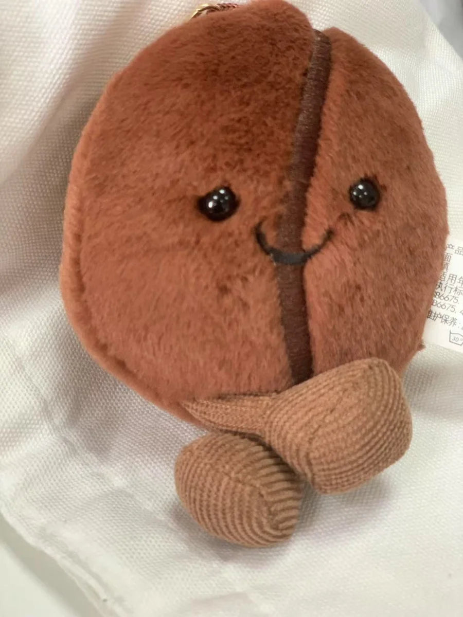 Jellycat Coffee Bean Bag Pendant Cartoon Stuffed Smiling Coffee Food Plushies Cute Key Chain Soft Doll Birthday Gifts Girl