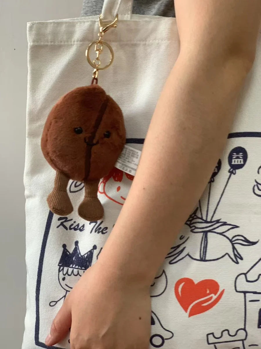 Jellycat Coffee Bean Bag Pendant Cartoon Stuffed Smiling Coffee Food Plushies Cute Key Chain Soft Doll Birthday Gifts Girl