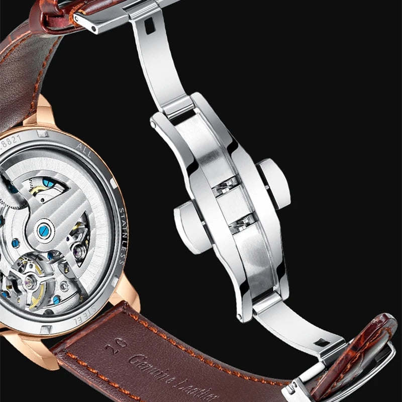 AILANG Double Tourbillon Men Watches Leather Wrist Mechanical Watches Automatic Flying Tourbillon Watches Waterproof Relogio