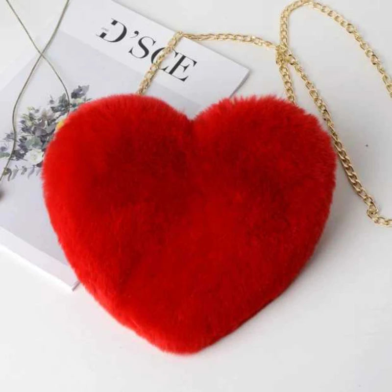 Love Bag New Valentine's Day Chain Plush Heart shaped Bag Female Diagonal Cross Bag Peach Heart shaped Love Small Bag Female