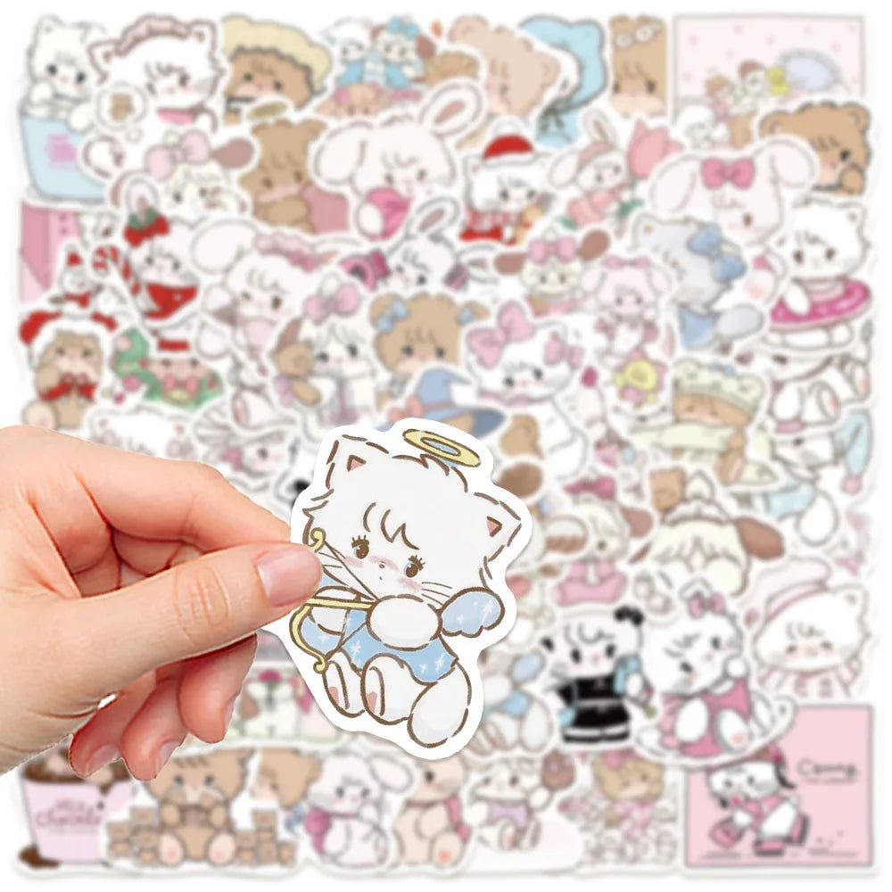 60Pcs Mikko Kawaii Kitty Bear Cartoon Stickers Aesthetic Scrapbooking Laptop Luggage Waterproof Cute Stickers for Kids Girls