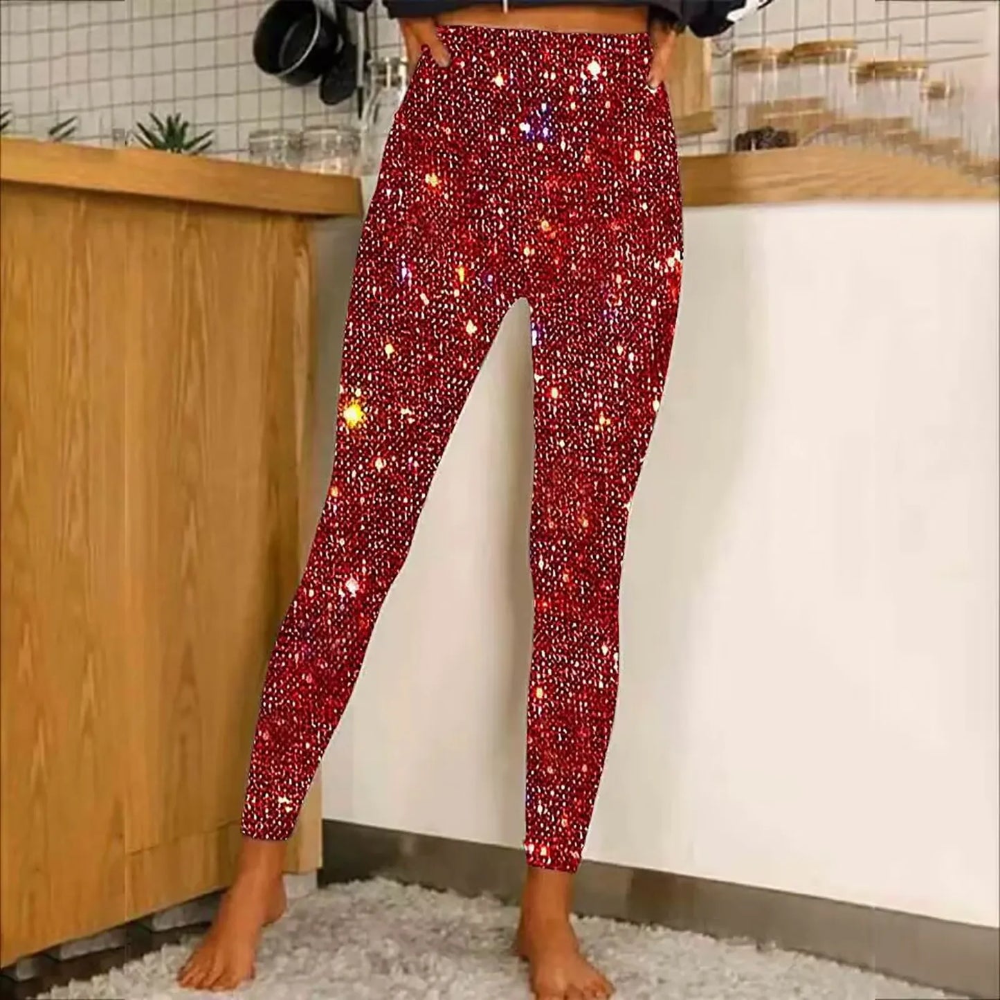 Women Sequin Leggings High Waist Bottoming Trousers Fashion High Waist Party Nightclub Leggings Sexy Ladies Slim Long Pants