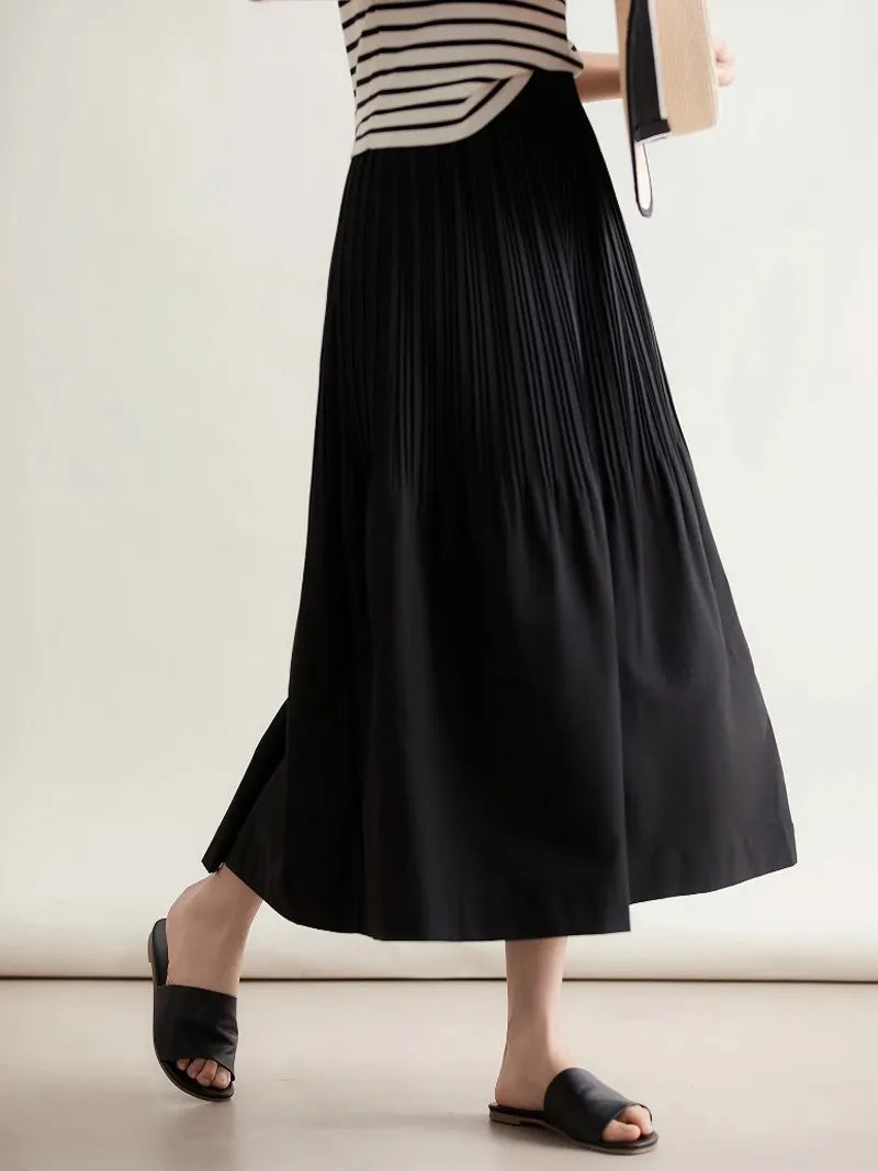 Women's Pleated Long Skirt, Elegant, Casual, Classy Romantic Fabric, Soft Lining, Japanese and Korean French Style