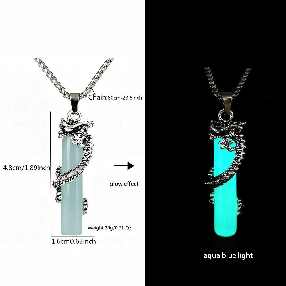 Hiphop Rock Stainless Steel Chain Luminous Alloy Dragon Pendant Glowing Necklace Night Dance Disc Glow In The Dark Necklace