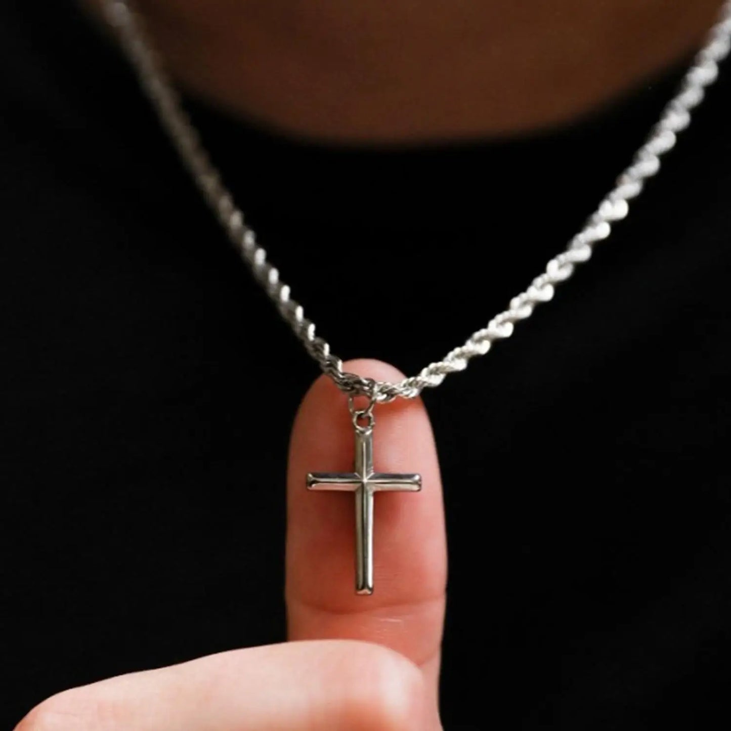 Stainless Steel Cross Pendant Necklace for Men Boys 18K Gold Plated Silver Simple Twisted Chain Fashionable Jewelry Beach Party