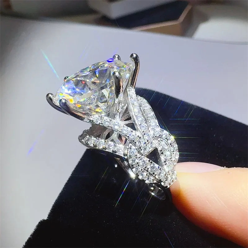 10 Carat D Color Moissanite Rings for Women s925 Silver Moissanita Lab Grown Diamond Plated 18k White Gold Luxury Ring Jewelry