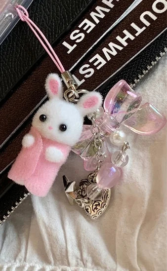 Luxury Laser Rainbow Cute Pink Heart Love Cat Cartoon Phone Case For iPhone 12 13 14 15 16 Pro Max Y2k 3D Furry Cat Doll Lanyard