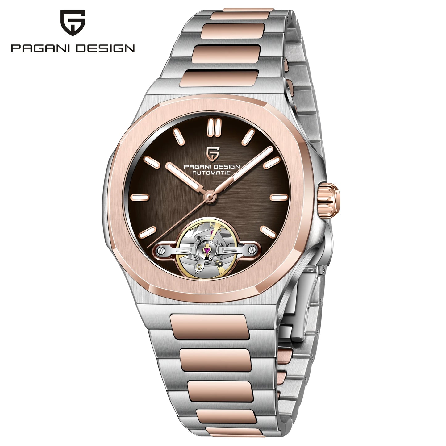 PAGANI DESIGN Men's Watches Rose Gold Skeleton Tourbillon Automatic Watch For Men Stainless steel Fashion Mechanical Wristwatch