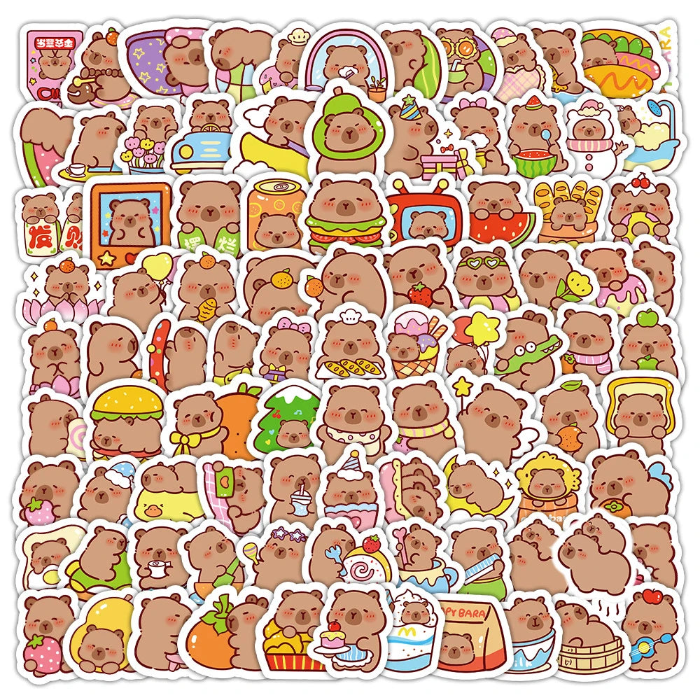 10/30/50/100pcs Cute Funny Capybara MEME Stickers Kawaii Animal Decal Decoration DIY Notebook Laptop Luggage PVC Sticker for Kid