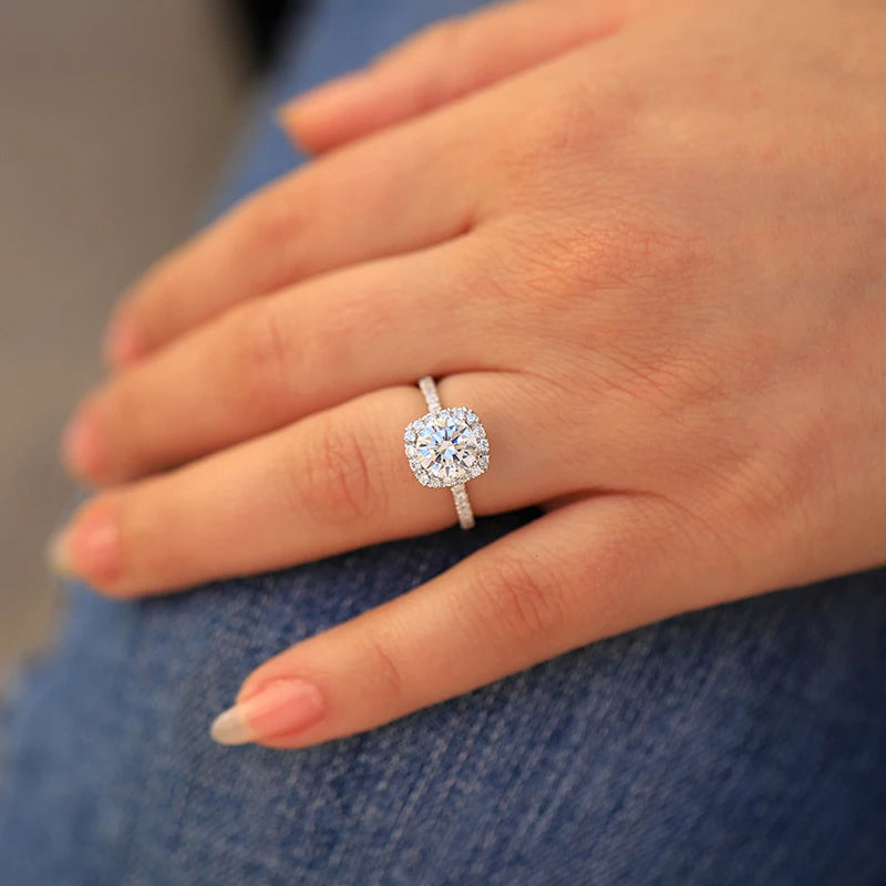 DWJ 0.5-3 Carat D Real Moissanite Diamond Wedding Halo square Rings for Women Original 925 Sterling Silver New in Fine Jewelry