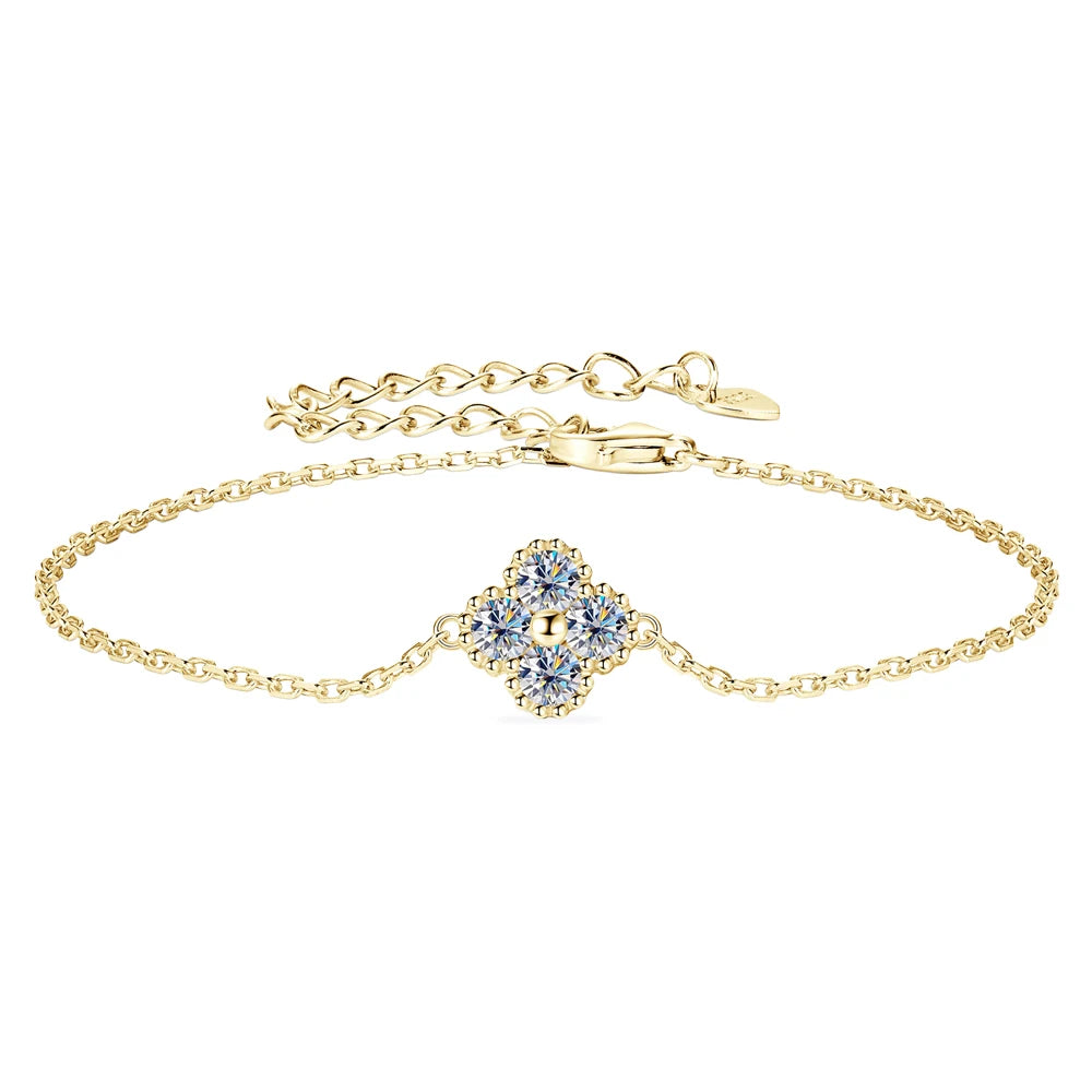 Sweetrain 3mm Certified Moissanite Pendant Necklace for Women Classic Clover Flower Neck Chain 100% Pure 925 Silver Chain Charm