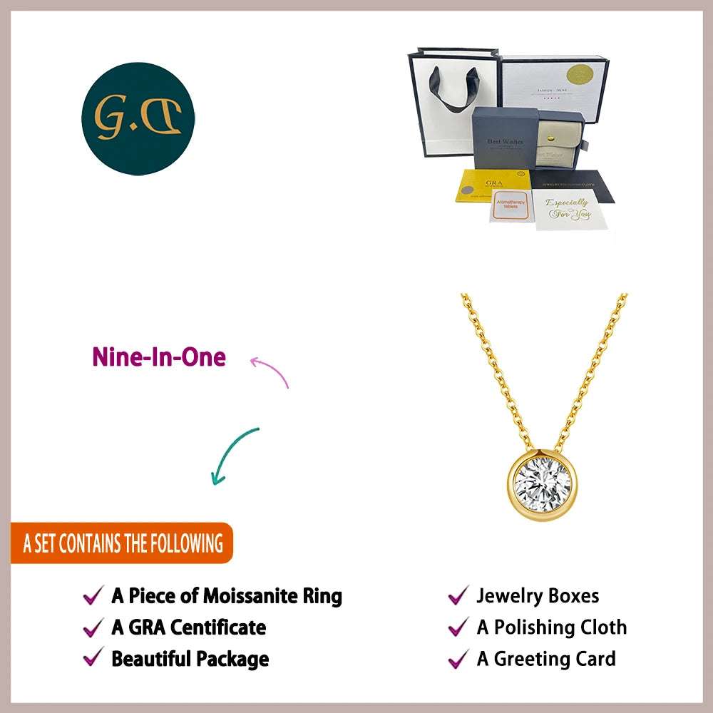 1 Carat Moissanite Necklace Necklace Woman Round Pendant 925 Sterling Silver 18K Gold Plated GRA Certificate