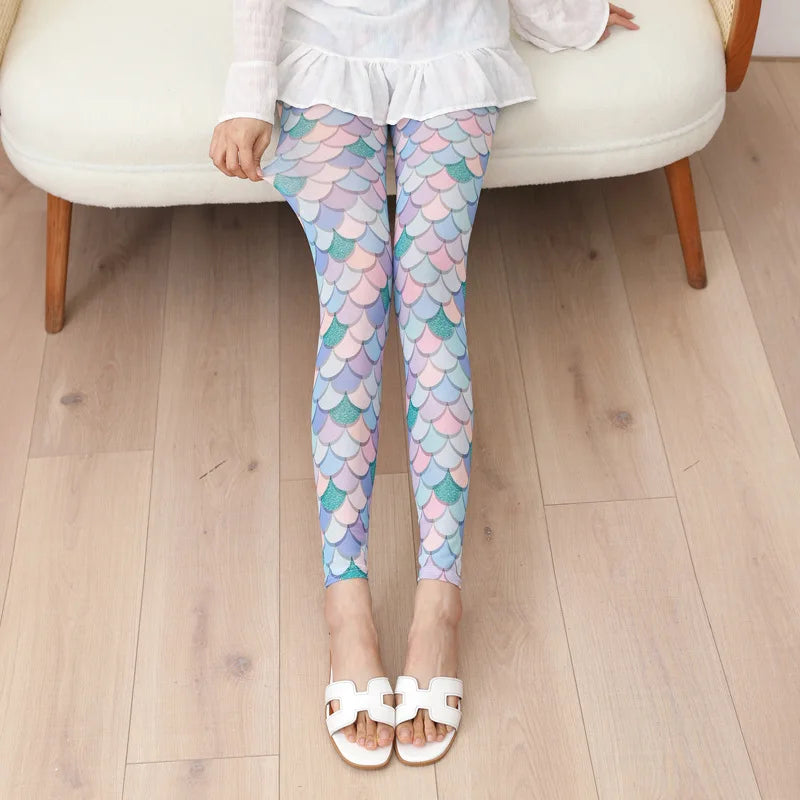 Women Trendy and Fashionable Printed Mesh Leggings, Ice Silk Flower Cartoon Shorts,Sexy Girl Fitness Elastic Pants