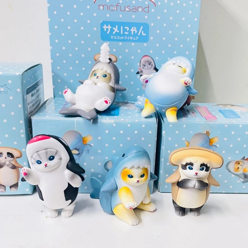 4cm Mofu Cat sands Action Figure Collection Set Animal Headgear Doll Kawaii Cute PVC Model Desktop Decoration Crafts Gifts Toys