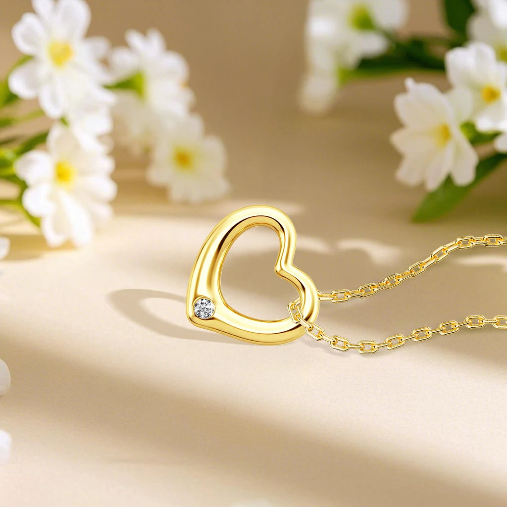 14k Gold Hollow Heart Love Necklace Pendant Real Yellow Gold AU585 Peach Heart Women's Boutique Jewelry Valentine's Day gift