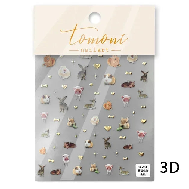 Lovely Dog Cat Animal Bunny 3D Soft Embossed Relief Self Adhesive Nail Art Stickers Cute Pretty Puppy Kitty Star Manicure Decals