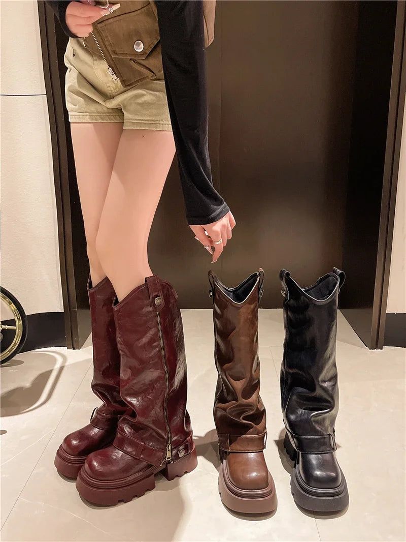 Women's Boots 2025 New Style Retro High Western Boots for Autumn and Winter Fashion Versatile Female Knight Boots