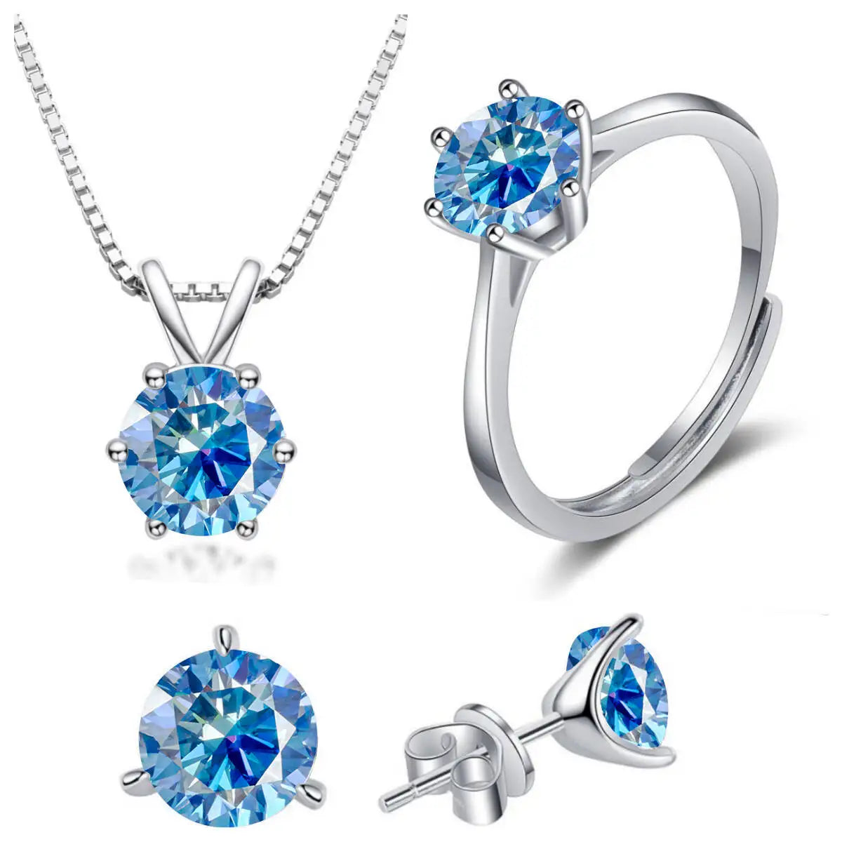 925 Sterling Silver 1CT*4 D Color Moissanite Ring Earring Necklace Set Fine Jewelry Set Elegant Ladies Jewelry For Party Wedding