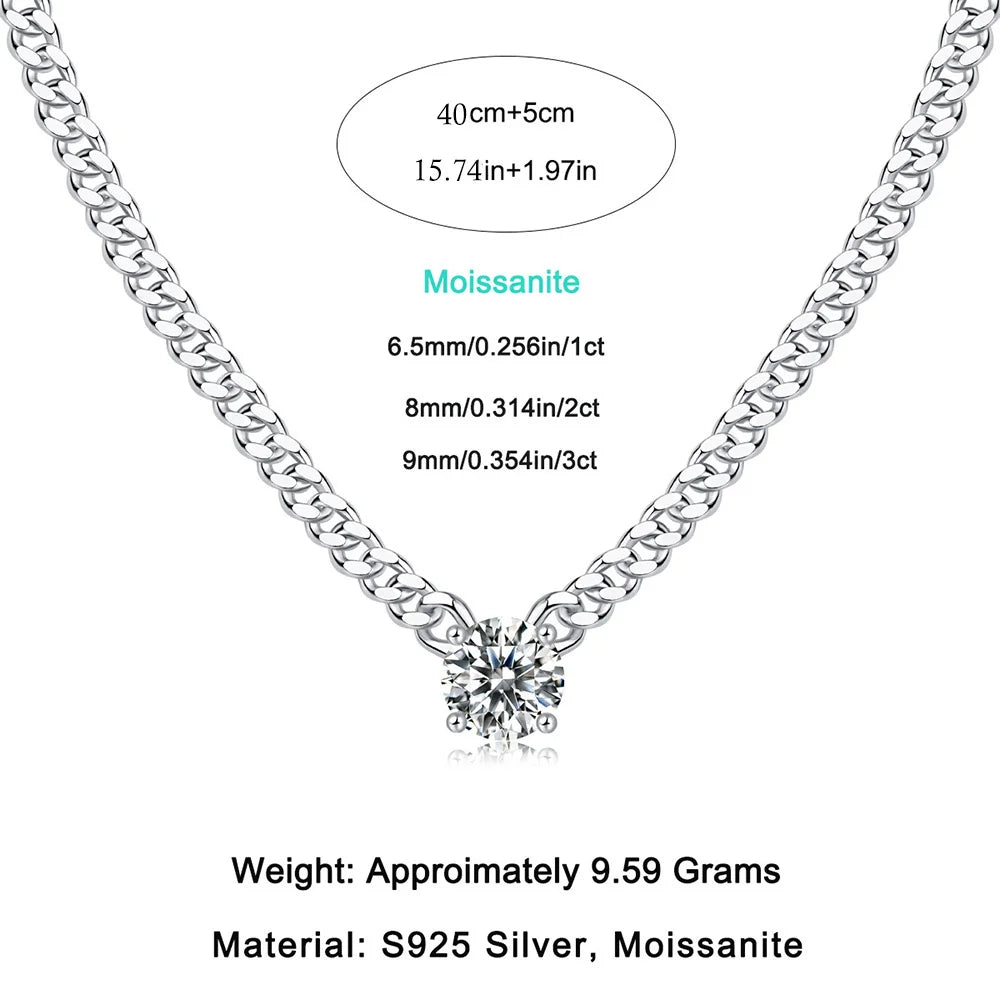 Lycfn 1/2/3ct Moissanite Colorful Cuban Chain 925 Sterling Silver 18k Gold Plated With GAR Necklace for Women Men Fine Jewelry