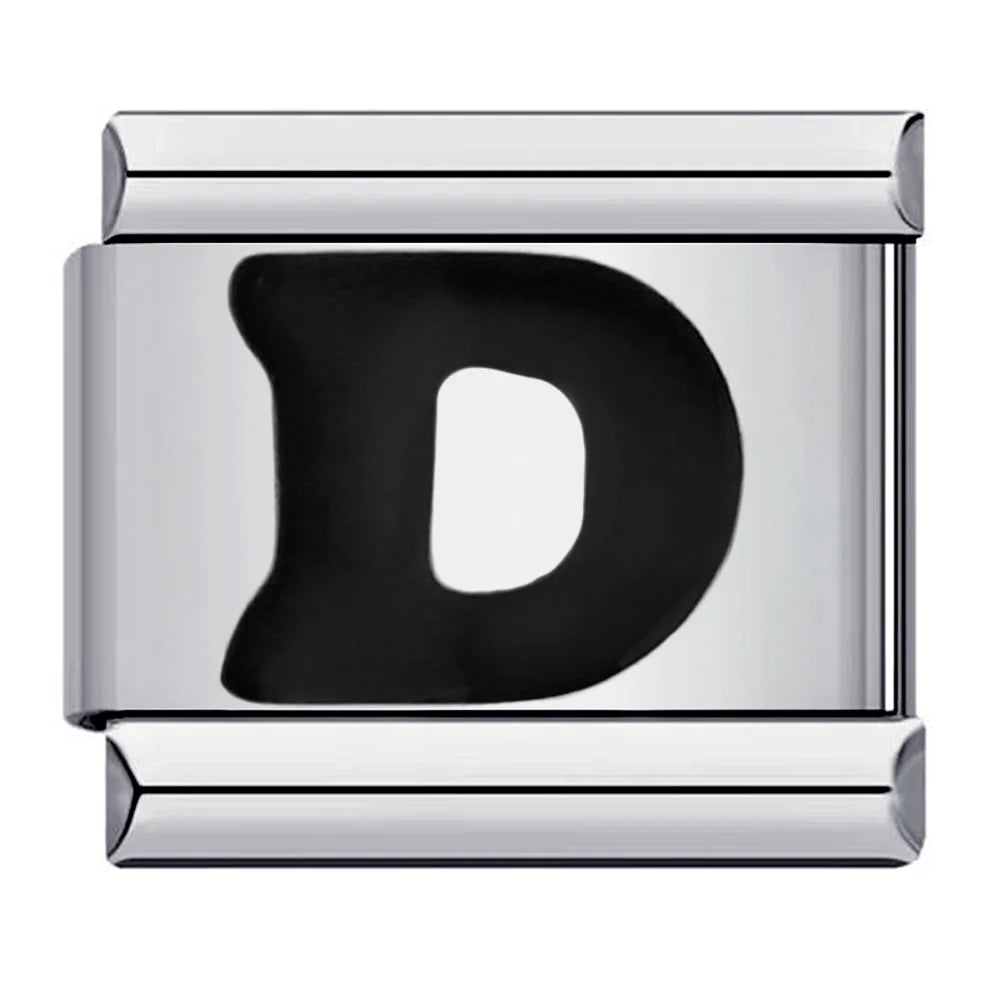 Glaze Black 26 English A-Z Letters Italian Links Charm Fit 9mm Stainless Steel Women Men Bracelet DIY Making 2025 Jewelry