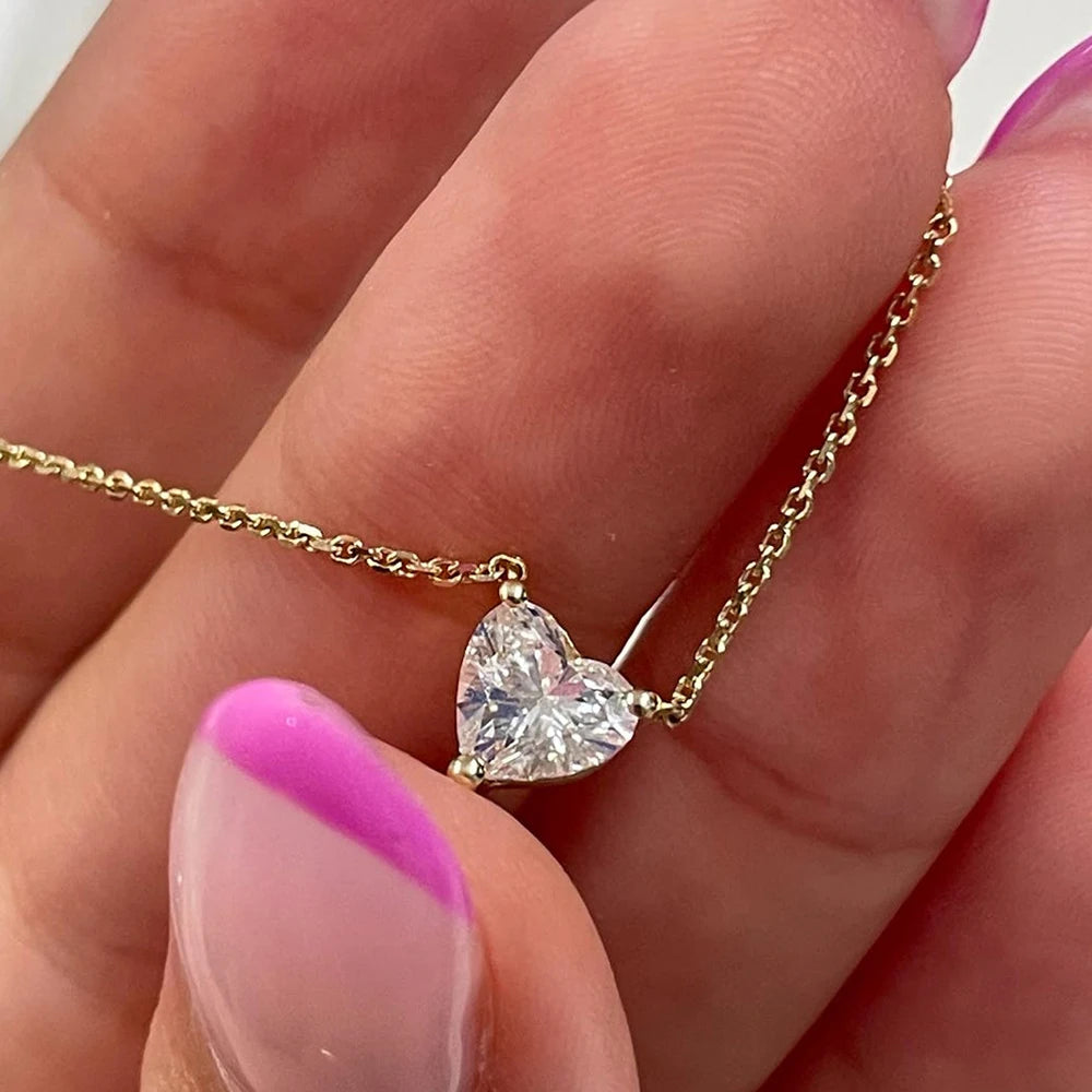 1-3Carat Heart Cut Moissanite Pendant Necklace for Woman S925 Silver Plated 18k Gold Solitaire Diamond Neckchain Certified