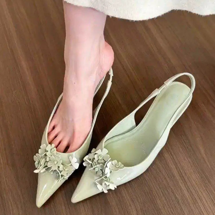 Women Sandals ,Spring Summer 2024 Spring New Pointy Flower Sandals, Fashion Mid-heel Back Empty Women's Single Shoes, Shoes
