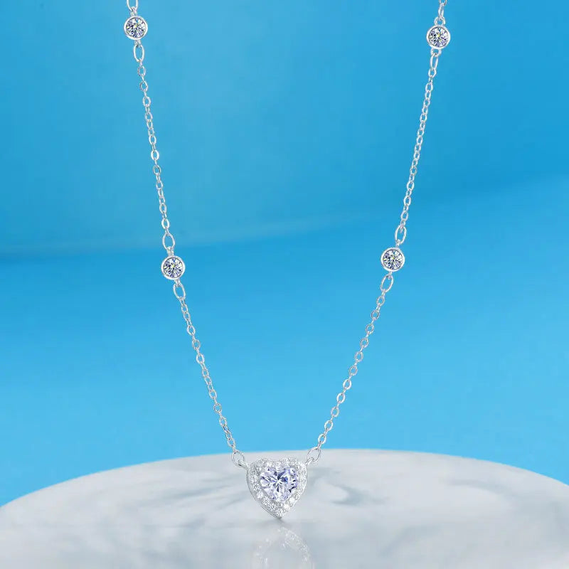 TY 0.8CT Moissanite 925 Sterling Silver Necklace for Women Heart Pendant Necklace D Color Shining Fine Jewelry Lab Diamond
