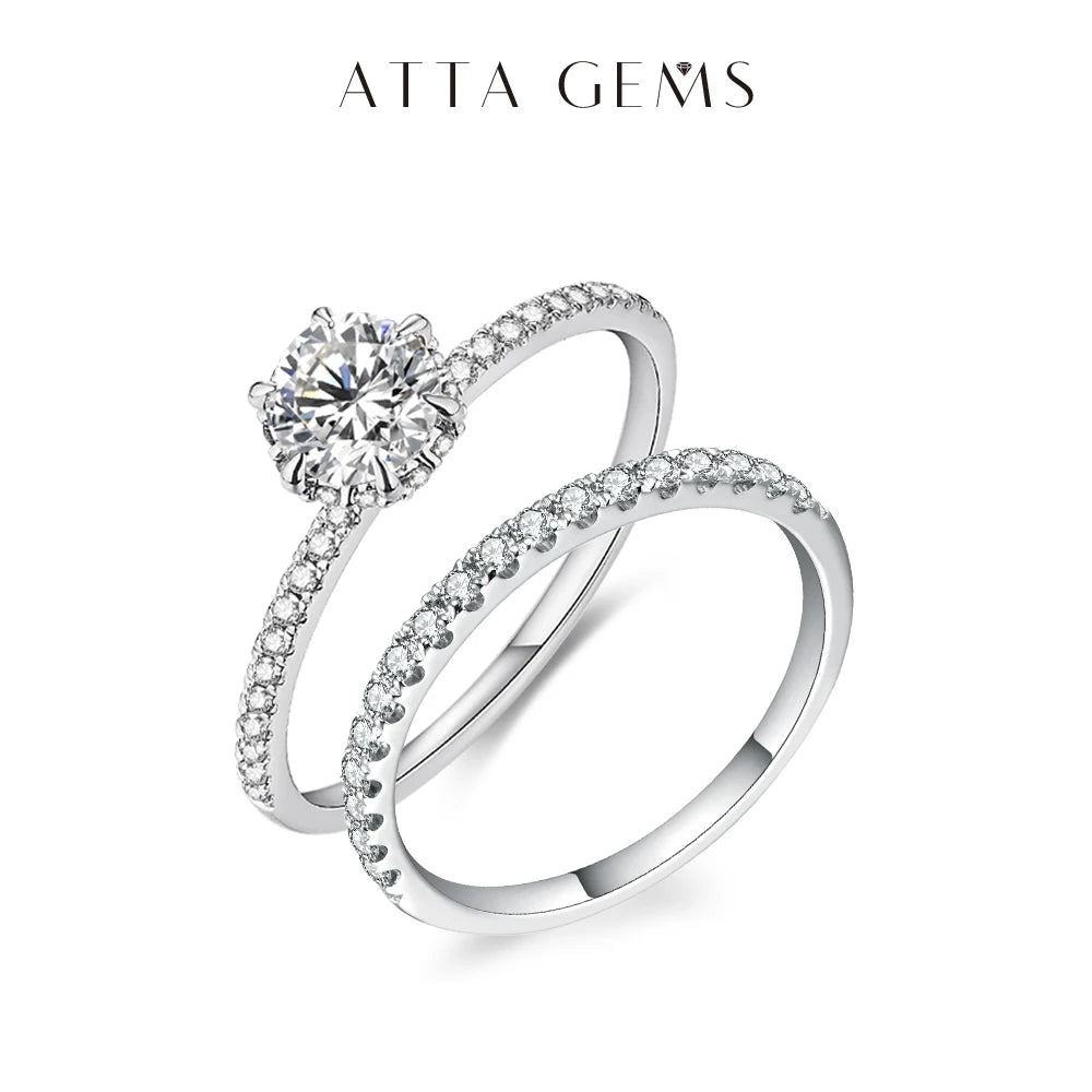 ATTAGEMS 925 Sterling Silver White Gold Round Excellent Cut Moissanite Ring for Girls Cocktail Jewelry