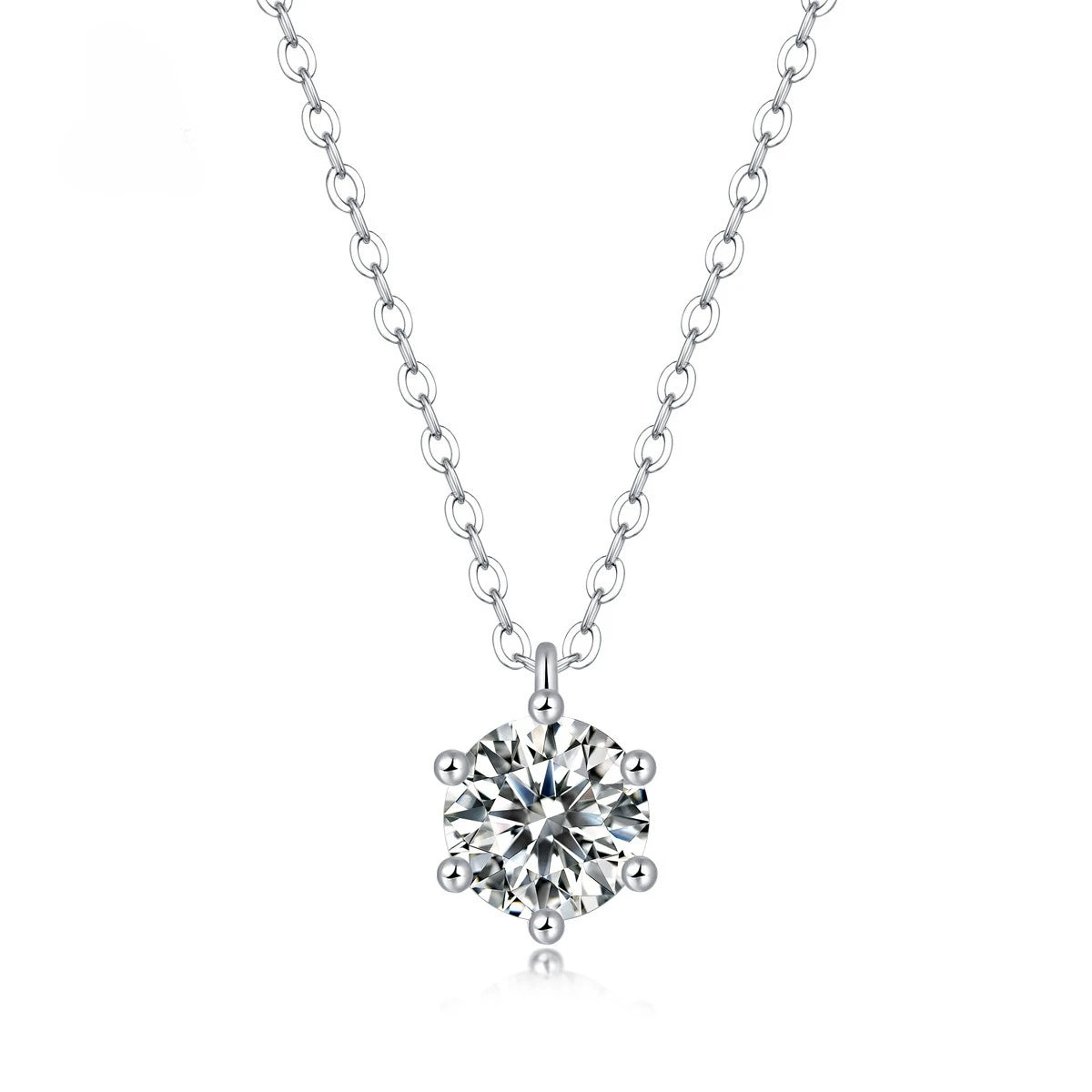 White Gold Plated 1CT Moissanite Women's Necklace Classic Four-Prong Pendant Wedding Jewelry 925 Sterling Silver