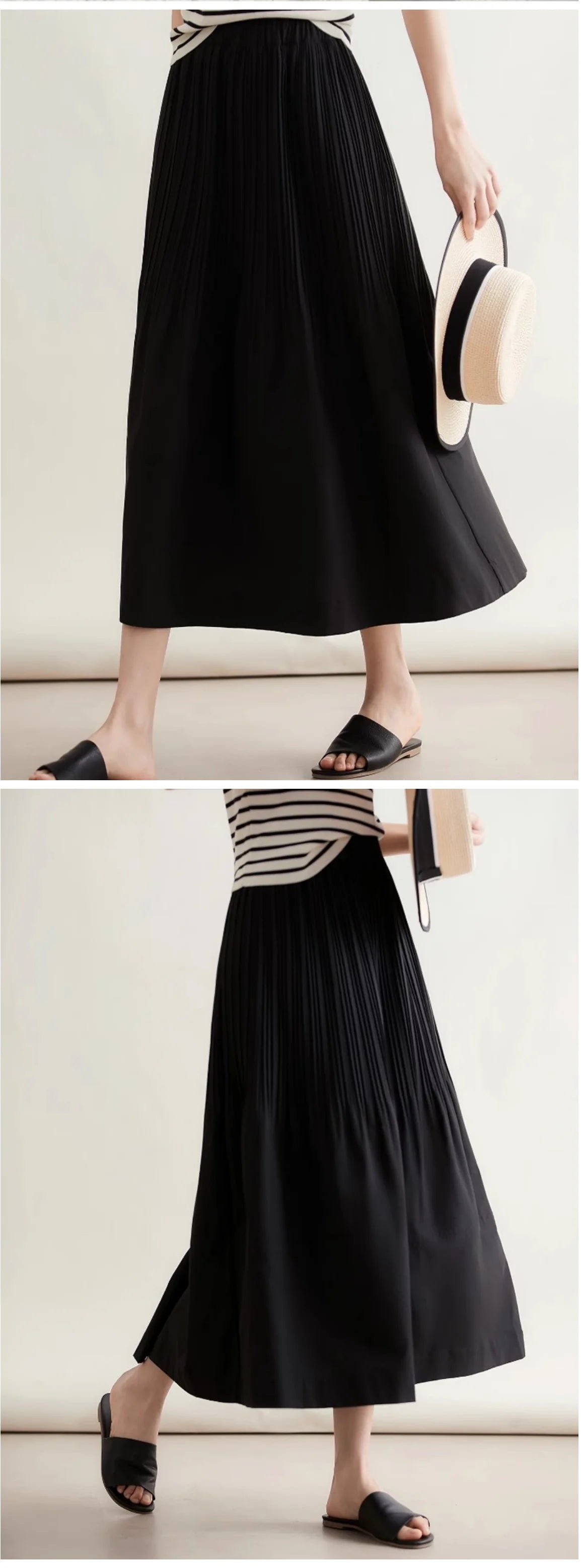 Women's Pleated Long Skirt, Elegant, Casual, Classy Romantic Fabric, Soft Lining, Japanese and Korean French Style
