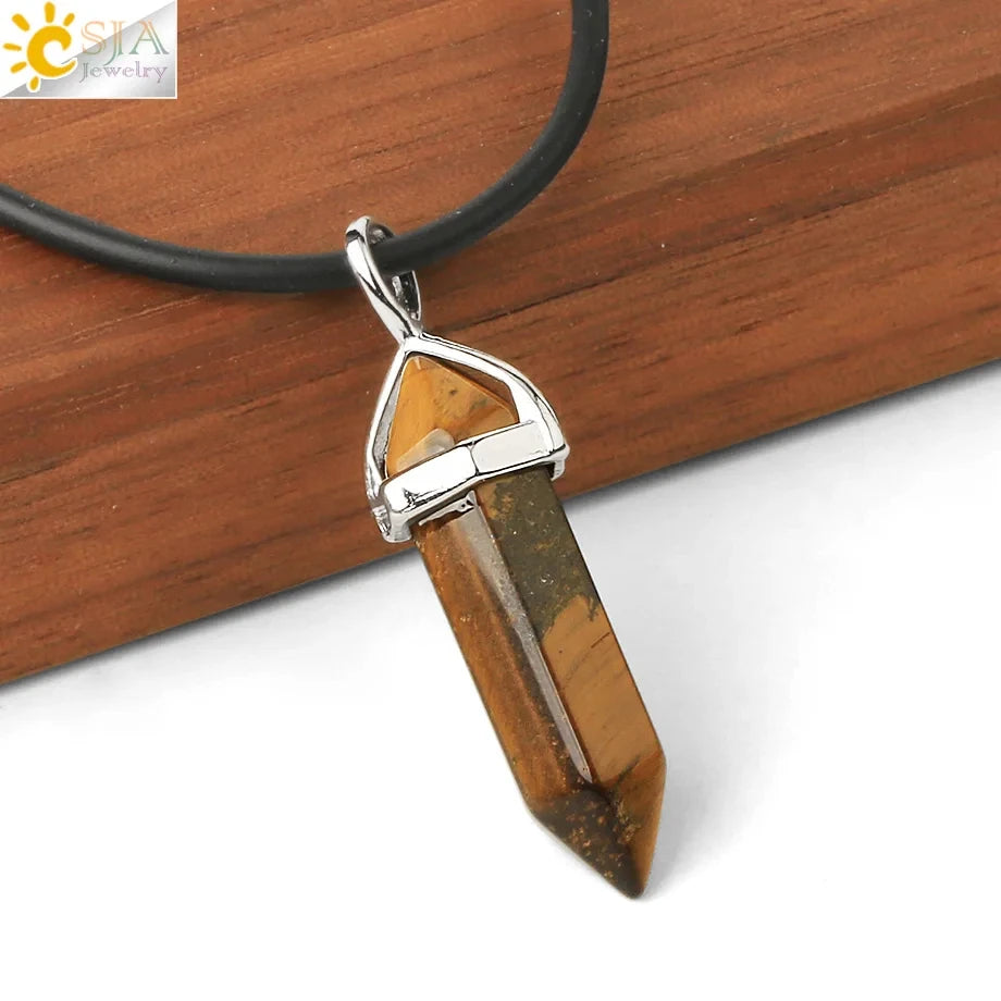 CSJA Hexagonal Bullet Crystal Necklaces Natural Gem Stone Quartz Necklace Pendant Chakra Amethysts Pink Quartz Lapis Lazuli G957