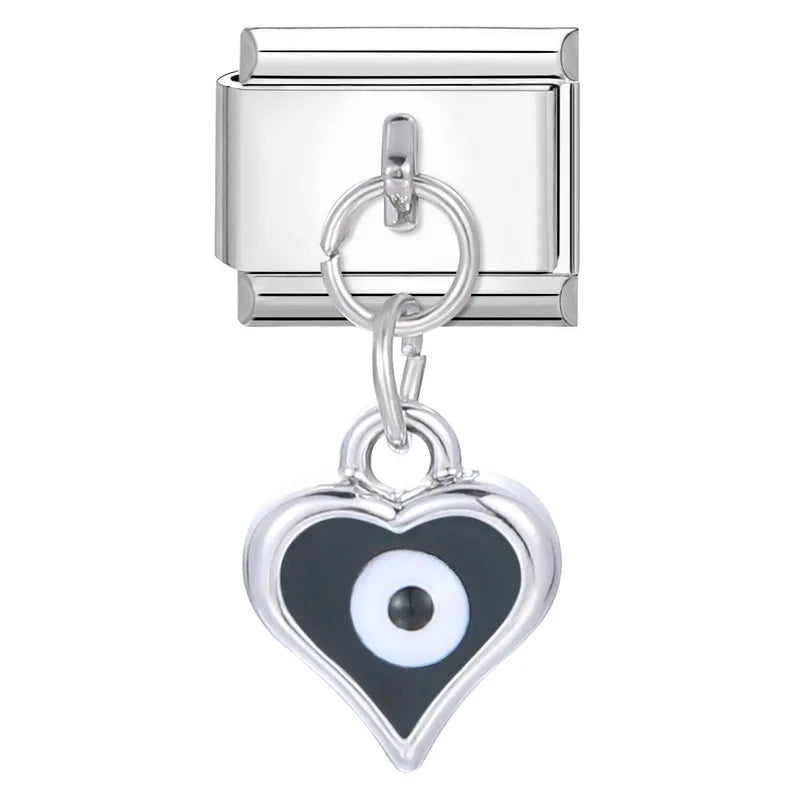 Black NO.8 Ball Cats Eyes Tai Chi Butterfly Heart Italian Charm Links Fit 9mm Stainless Steel Bracelet Women DIY Making Gifts