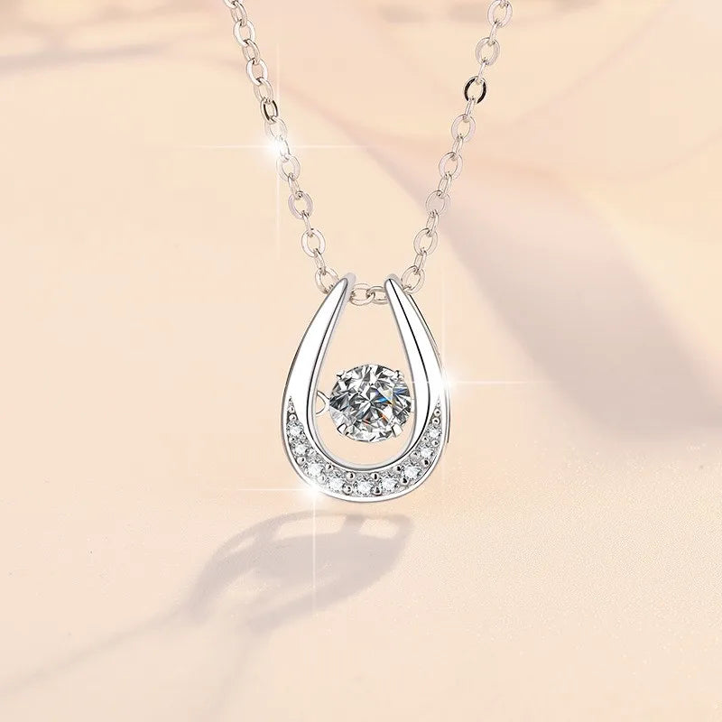 HK0049 Lefei Fashion Trend Luxury Classic White Moissanite Horseshoe Heart Star Necklace For Women 925 Silver Party Jewelry Gift