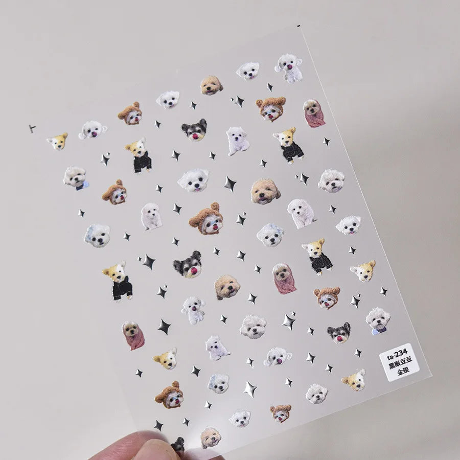 Lovely Dog Cat Animal Bunny 3D Soft Embossed Relief Self Adhesive Nail Art Stickers Cute Pretty Puppy Kitty Star Manicure Decals