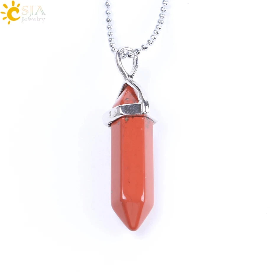 CSJA Hexagonal Bullet Crystal Necklaces Natural Gem Stone Quartz Necklace Pendant Chakra Amethysts Pink Quartz Lapis Lazuli G957