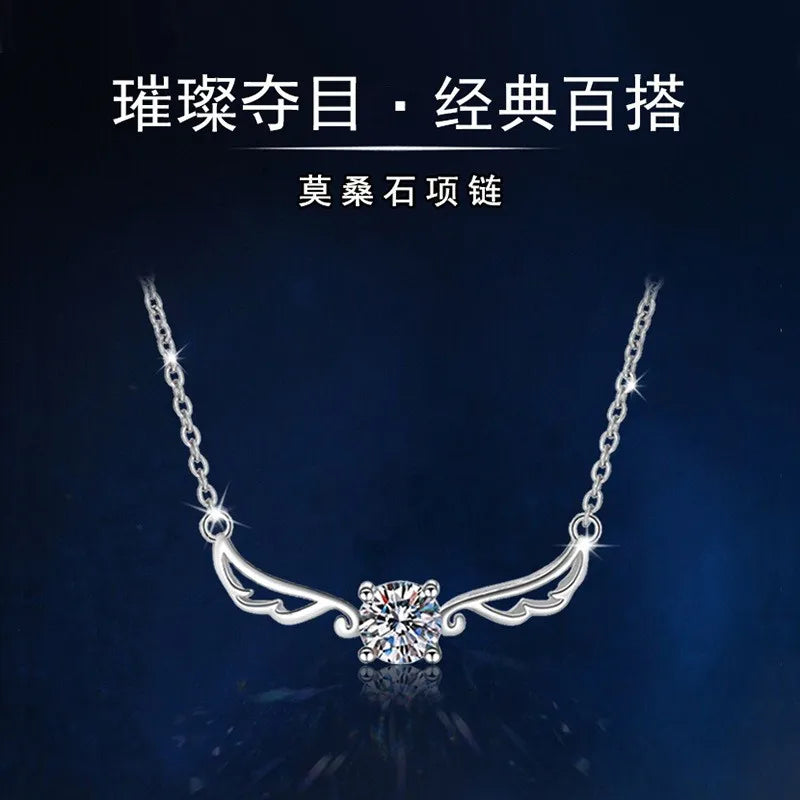 wz031Lefei Fashion Luxury Trendy Simple Classic 0.5CT Moissanite Angle Wing Necklace For Women 925 Sterling Silver Party Jewelry