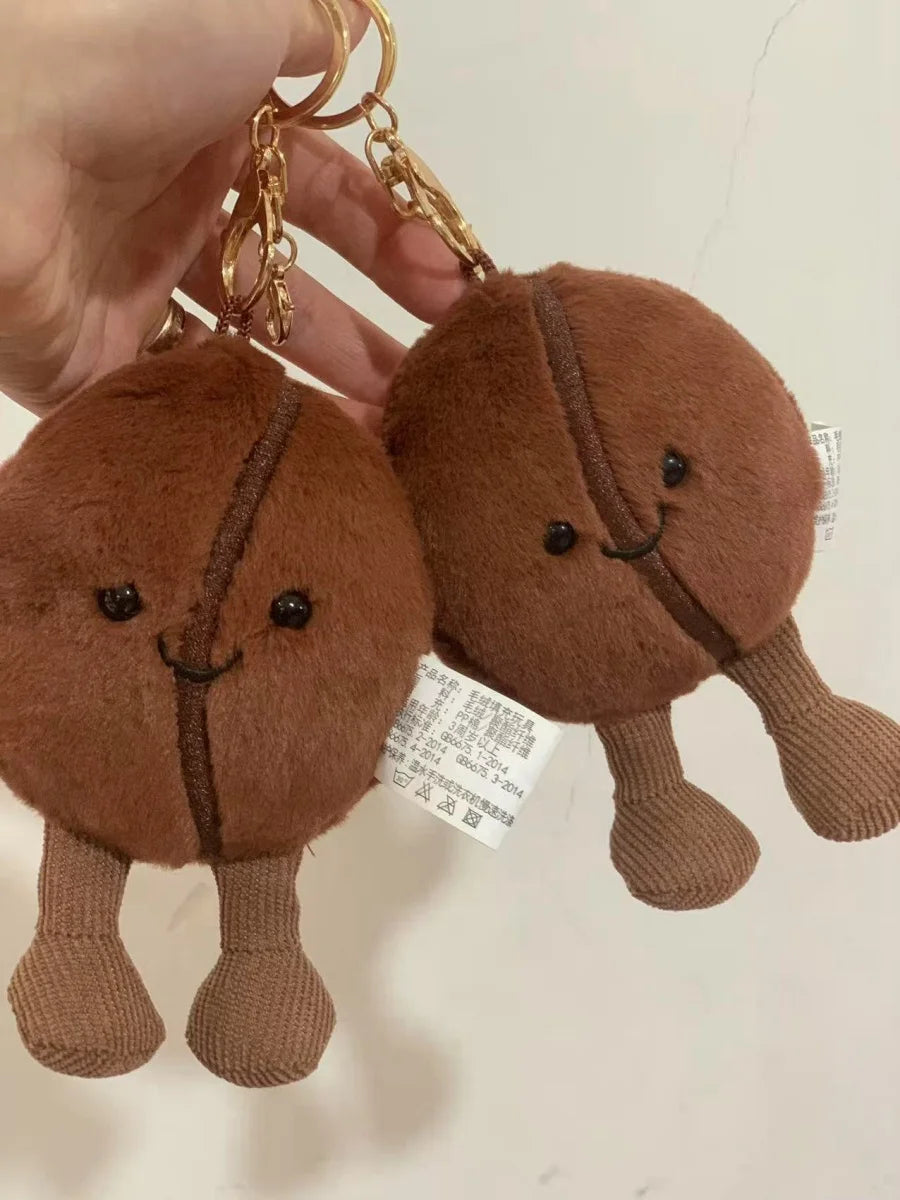 Jellycat Coffee Bean Bag Pendant Cartoon Stuffed Smiling Coffee Food Plushies Cute Key Chain Soft Doll Birthday Gifts Girl