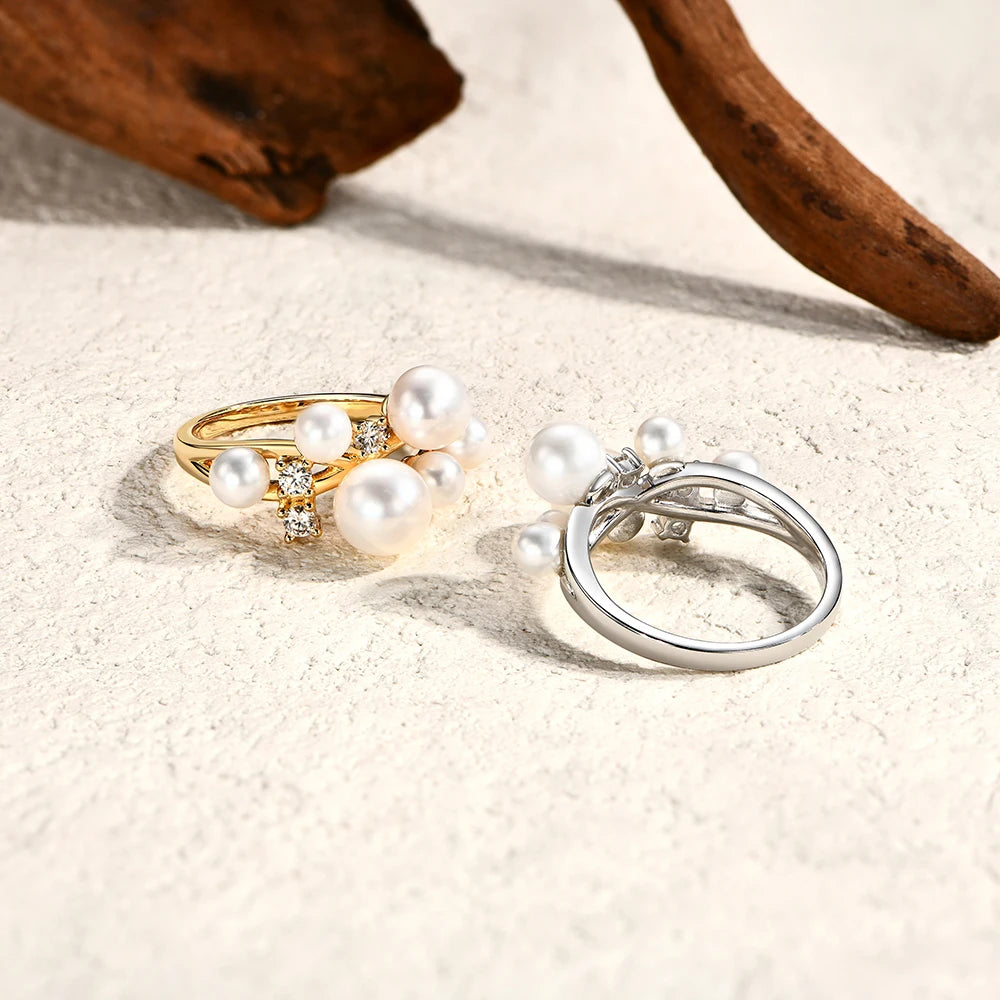 ATTAGEMS Pearl Moissanite Ring DVVS 100% S925 Sterling Silver Plated With18k Gold for Women Engagement Bride Jewelry Luxury Gift