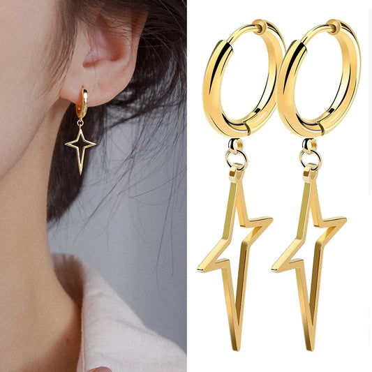 ゴシックステンレススチール中空クロスペンダントイヤークリップ/バックルイヤリング1組。レディース/メンズ用。トレンドのヒップホップパンクイヤリング。