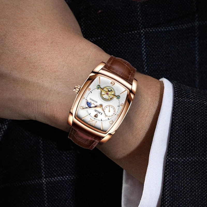 LIGE Fashion Mens Watches Top Brand Luxury Leather Military Waterproof Mechanical Wristwatch Casual Sports Tourbillon Watch Men