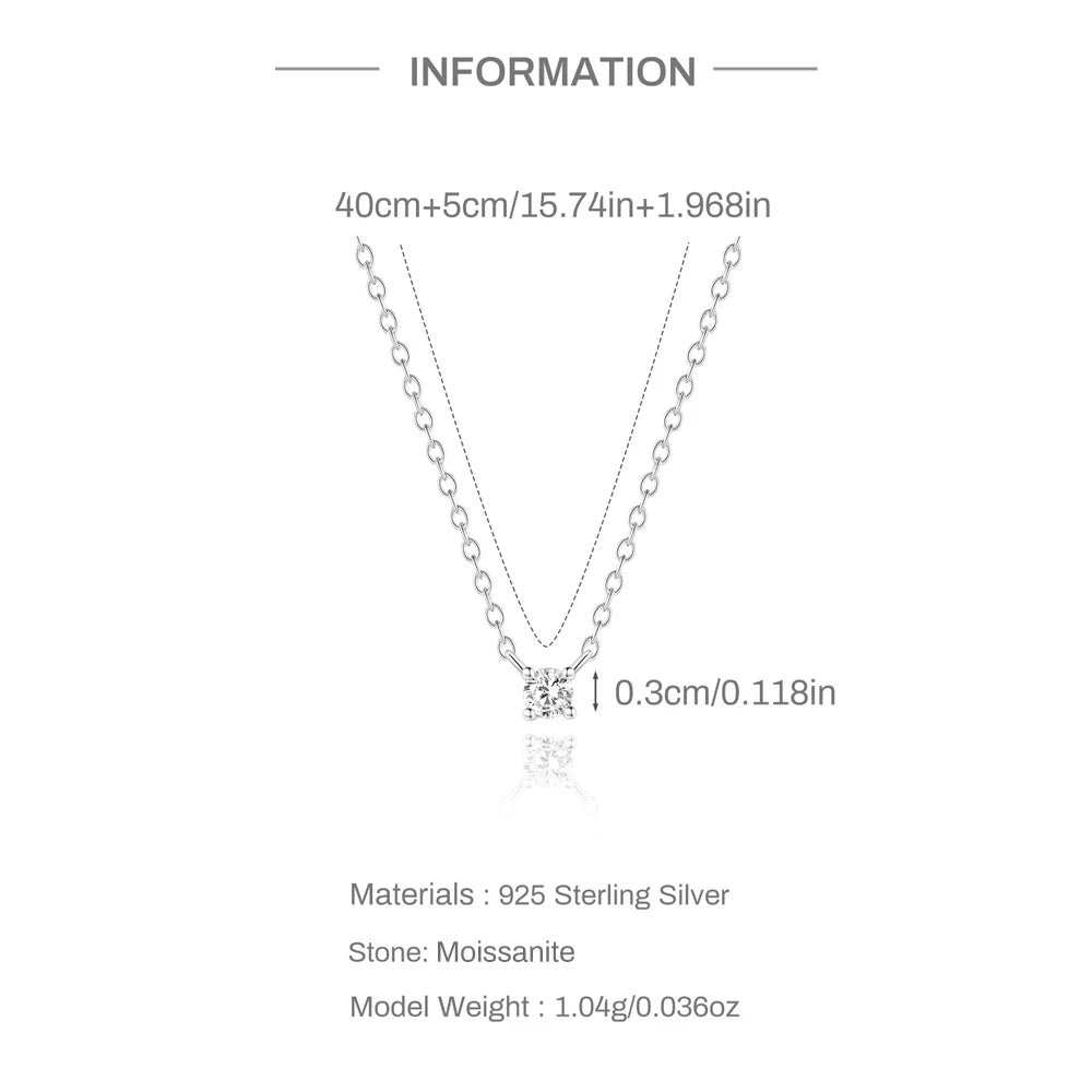 BOAKO 925 Sterling Silver Four Prong Setting Moissanite Pendant Necklace for Women Wedding Bridal Jewelry Personalities Luxury