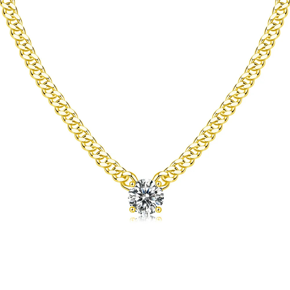 Lycfn 1/2/3ct Moissanite Colorful Cuban Chain 925 Sterling Silver 18k Gold Plated With GAR Necklace for Women Men Fine Jewelry