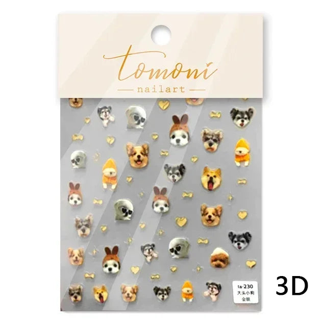 Lovely Dog Cat Animal Bunny 3D Soft Embossed Relief Self Adhesive Nail Art Stickers Cute Pretty Puppy Kitty Star Manicure Decals