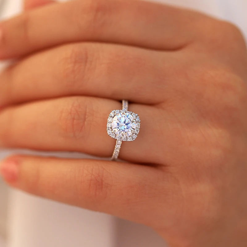 DWJ 0.5-3 Carat D Real Moissanite Diamond Wedding Halo square Rings for Women Original 925 Sterling Silver New in Fine Jewelry