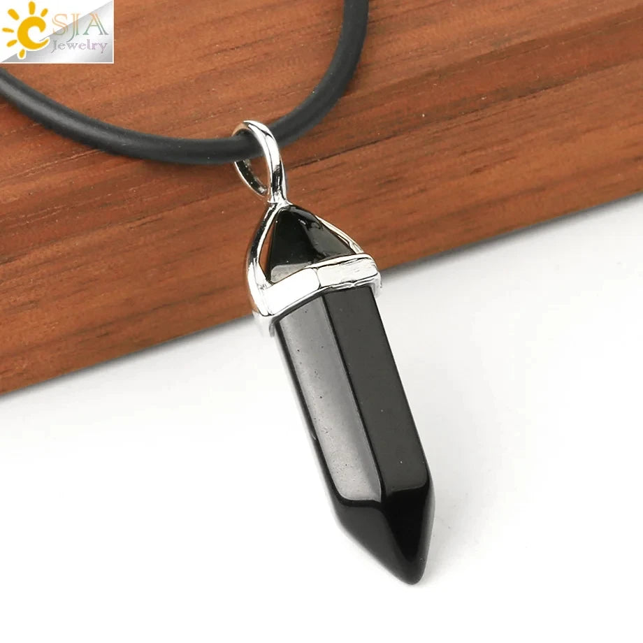 CSJA Hexagonal Bullet Crystal Necklaces Natural Gem Stone Quartz Necklace Pendant Chakra Amethysts Pink Quartz Lapis Lazuli G957