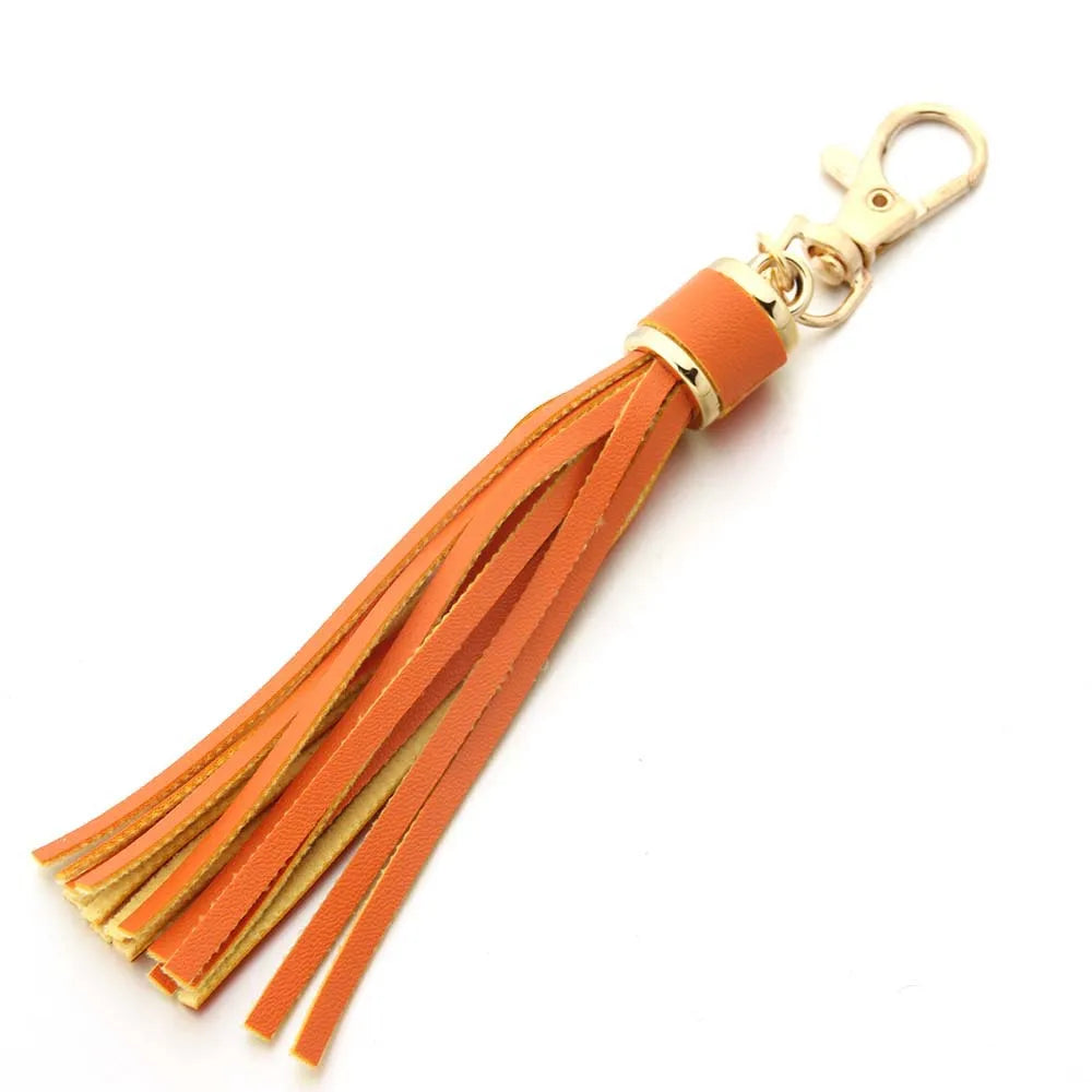 Hot selling copper alloy lobster buckle leather tassel pendant keychain bag accessories for women
