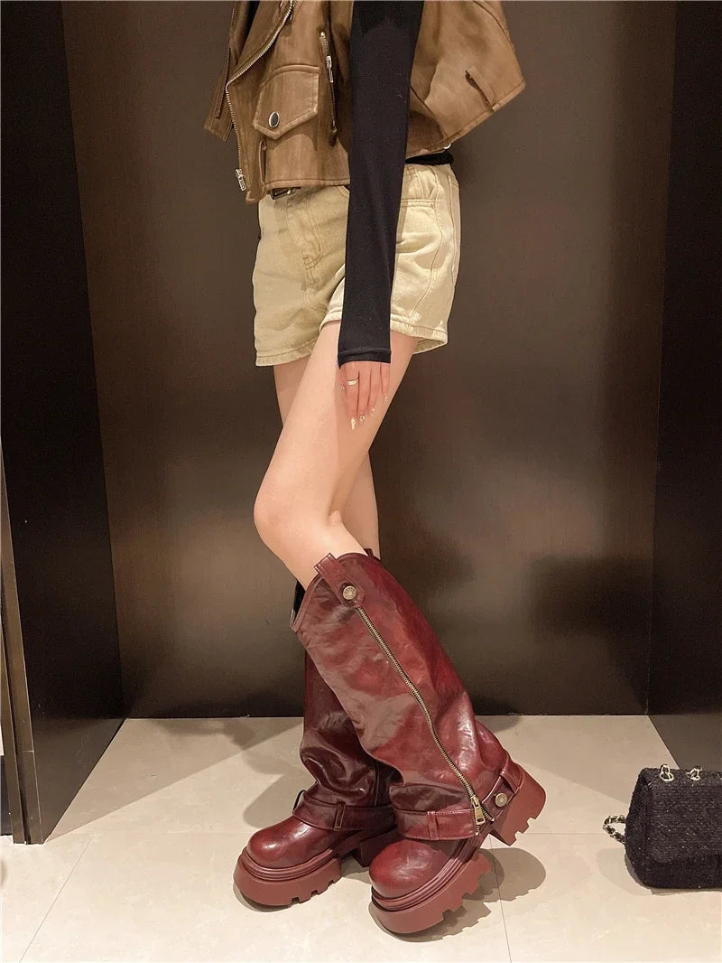 Women's Boots 2025 New Style Retro High Western Boots for Autumn and Winter Fashion Versatile Female Knight Boots